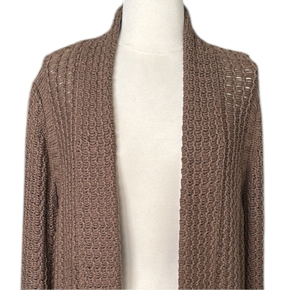 CHICO’S Crochet Open Cardigan Sweater Brown Neutral Bohemian Earthy Size Medium - Picture 5 of 16